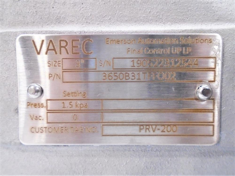 Varec 3" Pressure Relief Valve, Aluminum, Part# 3650B31TFFO02
